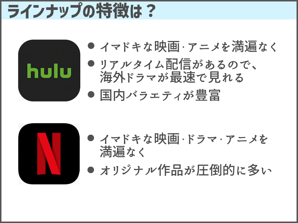 Vod比較 Huluとnetflixはどっちがオススメ 違いを徹底解説 映画だらけのオレンチ
